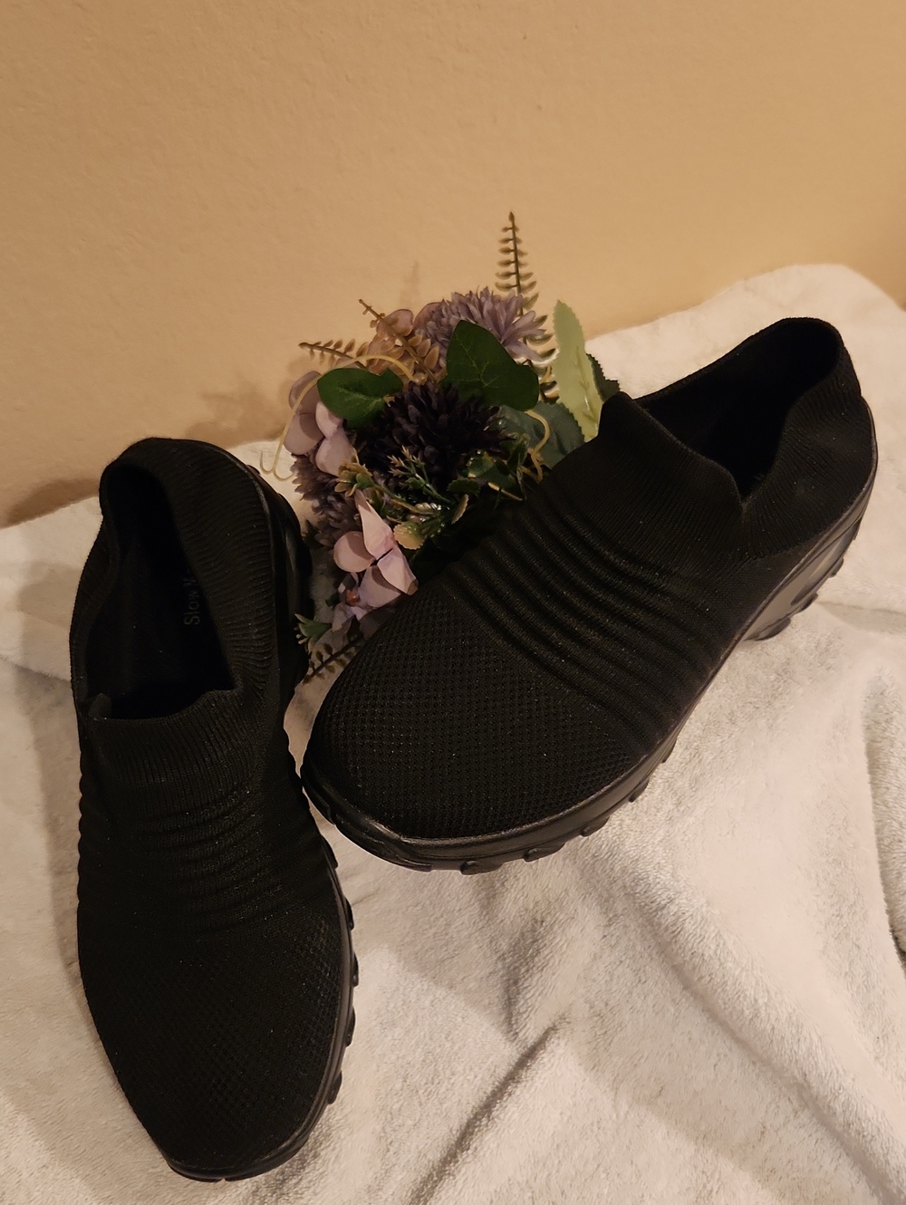 Women's Black Slip-On Knit Sneakers — Lightweight Comfort